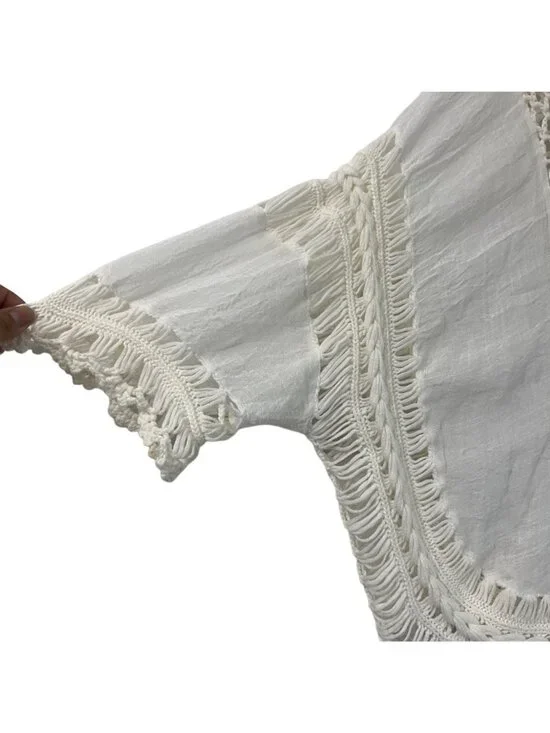 Bohemian Cream Crochet Cropped Hippie Top Size M/L - Picture 2 of 6